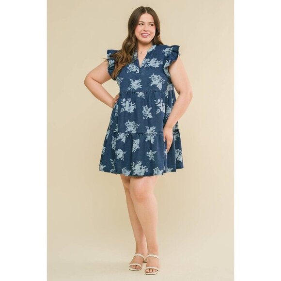 Plus Size Printed Demin Mini Dress - Picture 6 of 8